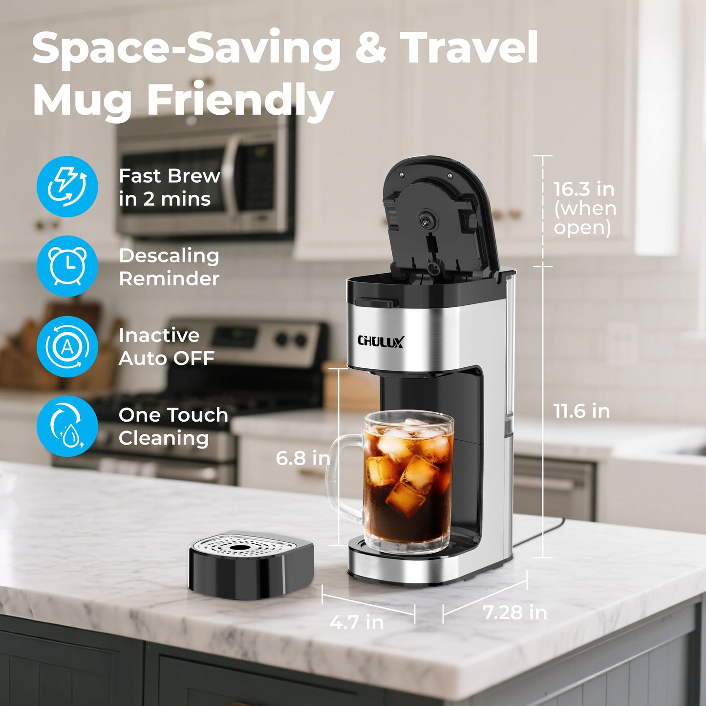 CHULUX Slim-Pro Single Serve Coffee Maker for K Cup,QF-CM1808,Black