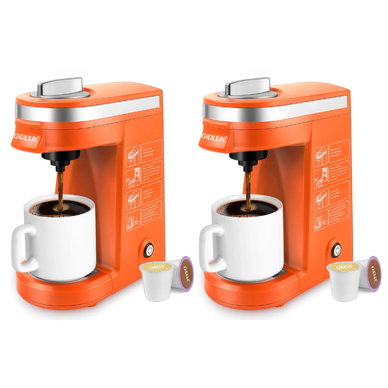 2pcs CHULUX Mini Single Serve Travel Coffee Maker for K Cup, QF-CM801, Orange
