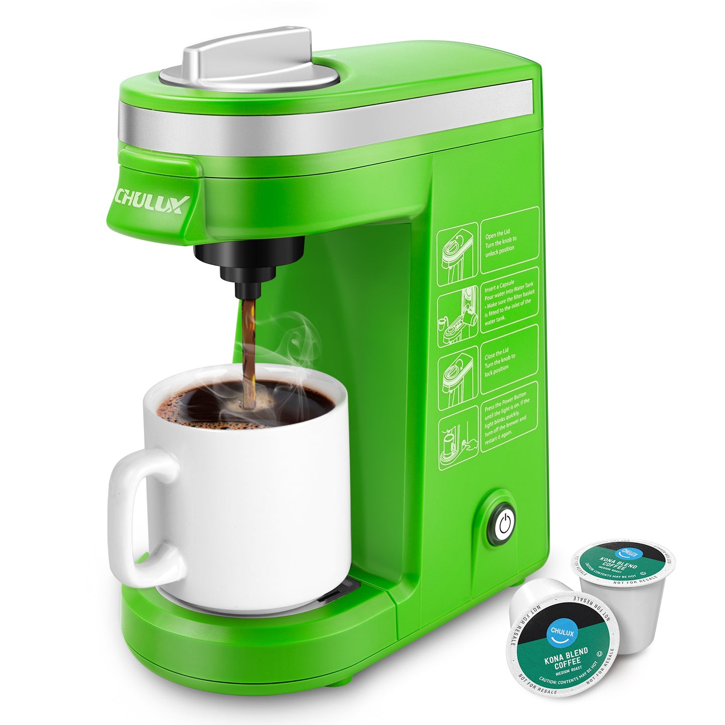 2pcs CHULUX Mini Single Serve Travel Coffee Maker for K Cup, QF-CM801, Green
