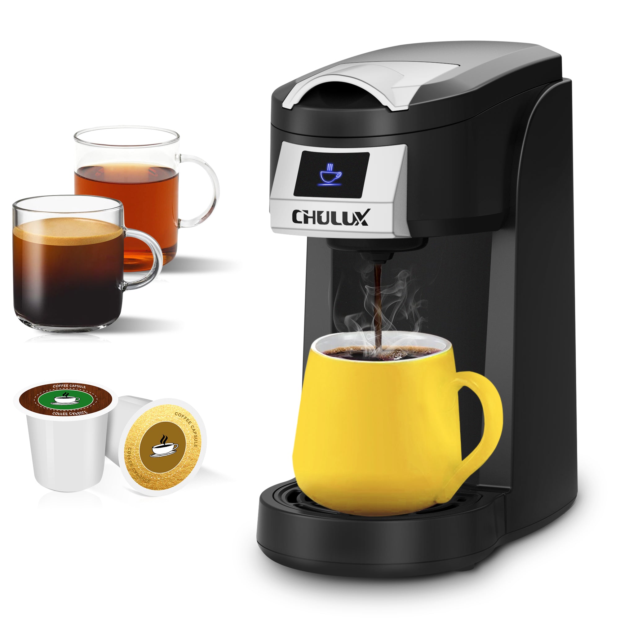 CHULUX Classic Single Serve Coffee Maker for K Cup Ground Coffee QF