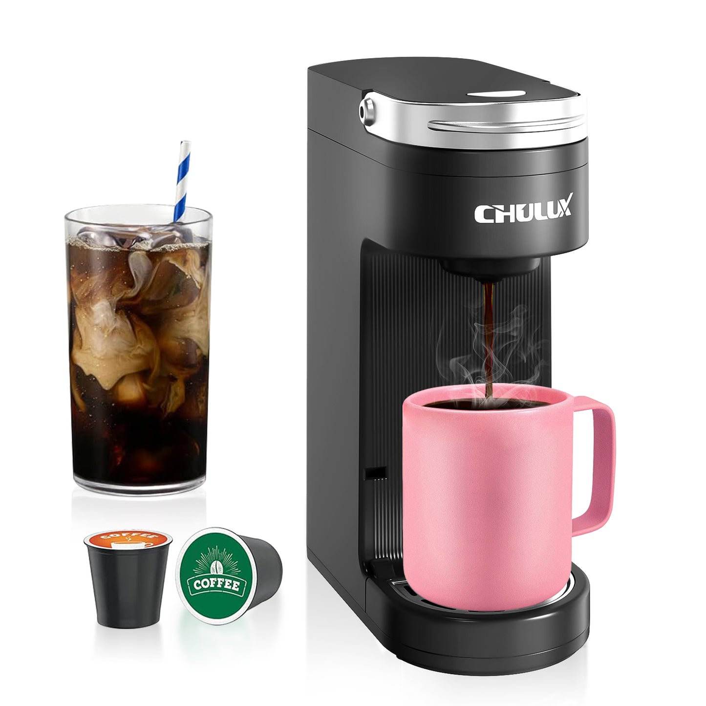 CHULUX Slim Single Serve Coffee Maker for K Cup & Ground Coffee, QF-CM807