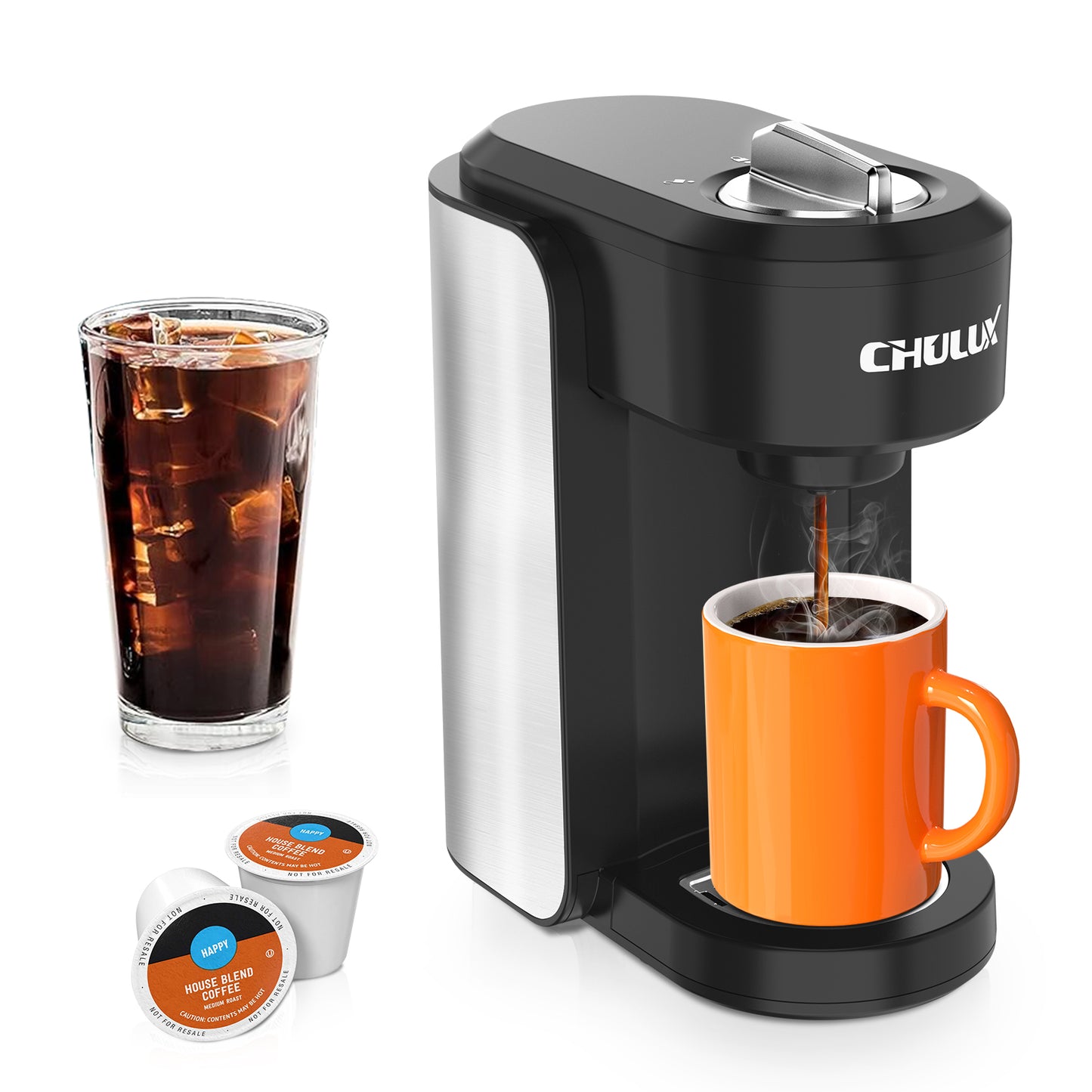 CHULUX Compact Single Serve Coffee Maker for K Cup & Ground Coffee, QF-CM804