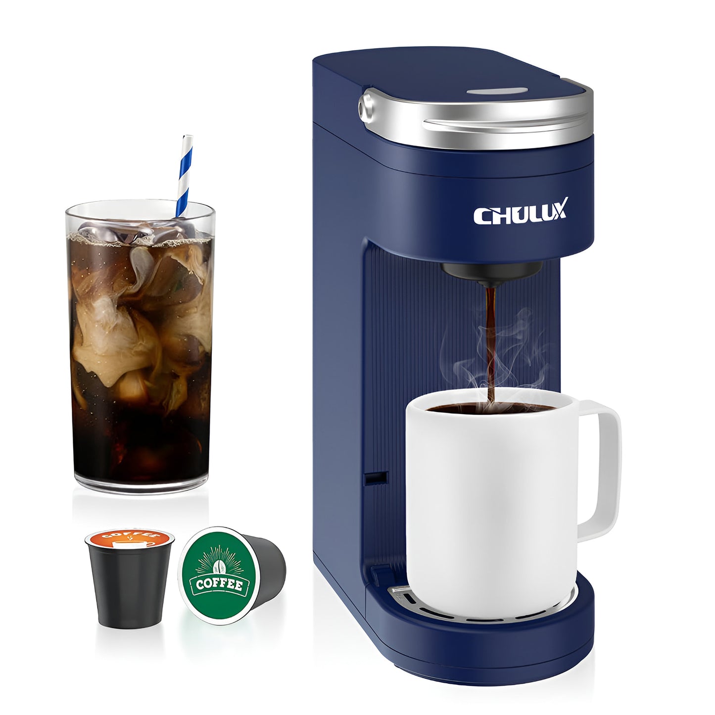 CHULUX Slim Single Serve Coffee Maker for K Cup, QF-CM807, Navy Blue