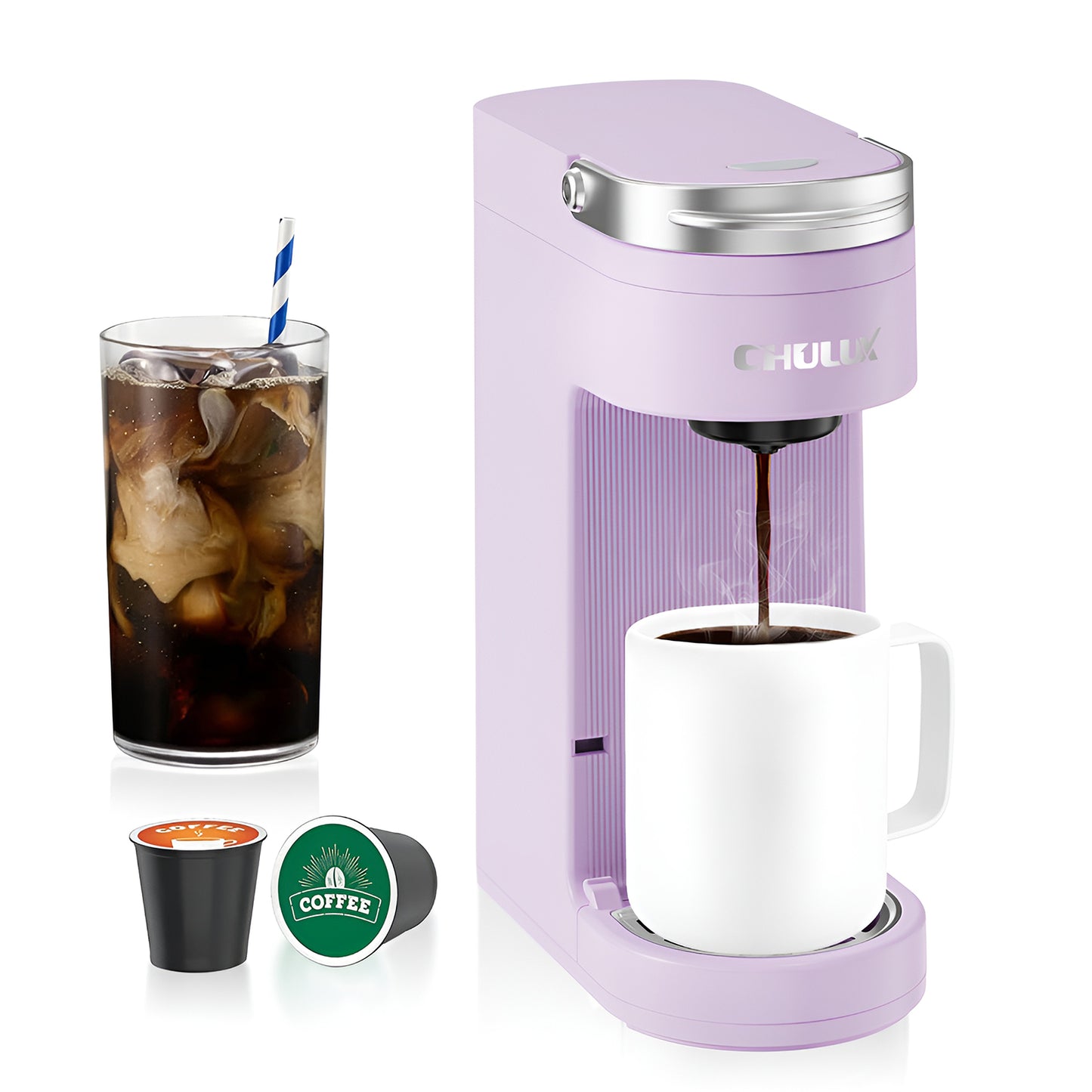 CHULUX Slim Single Serve Coffee Maker for K Cup & Ground Coffee, QF-CM807