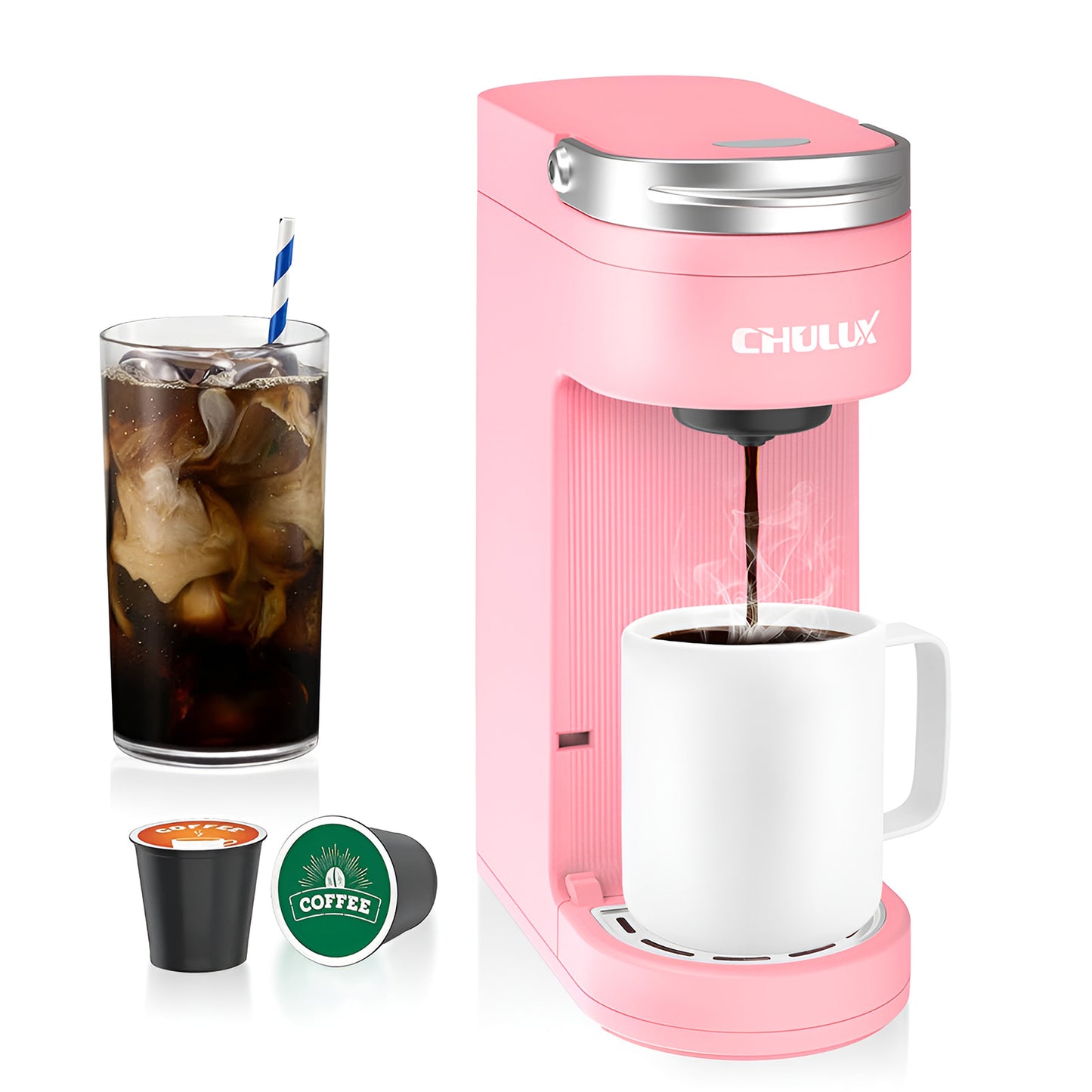 CHULUX Slim Single Serve Coffee Maker for K Cup, QF-CM807, Salmon Pink