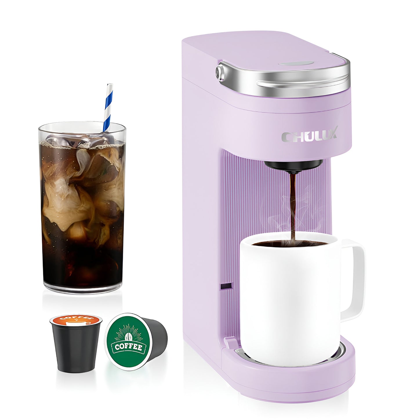 CHULUX Slim Single Serve Coffee Maker for K Cup, QF-CM807, Lavender