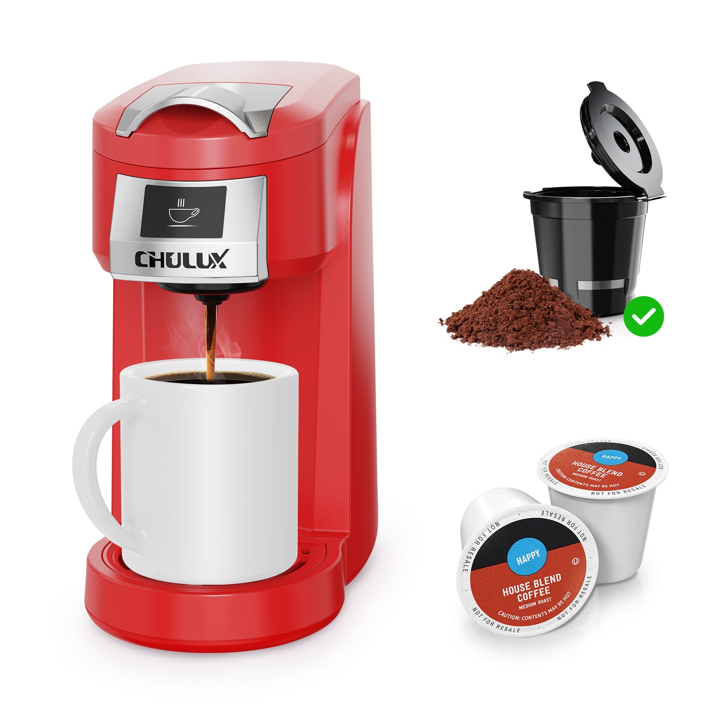 CHULUX Classic Single Serve Coffee Maker for K Cup & Ground Coffee, QF-CM802