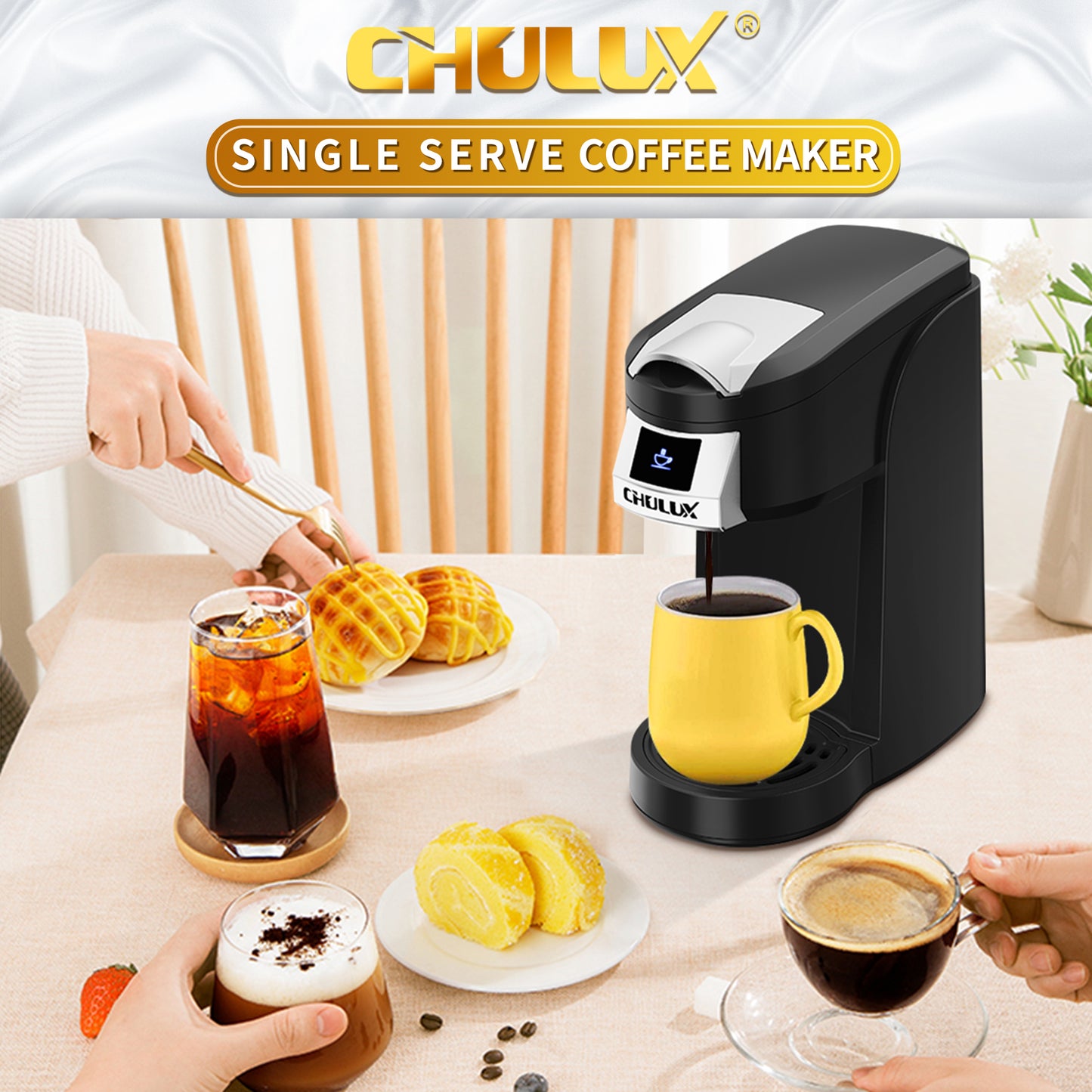 CHULUX Classic Single Serve Coffee Maker for K Cup & Ground Coffee, QF-CM802