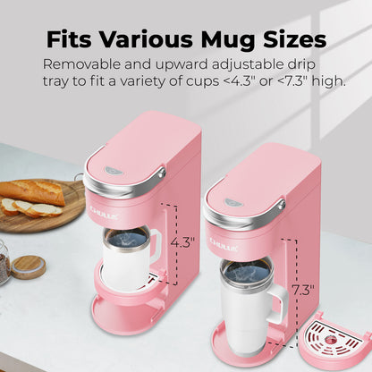 CHULUX Slim Single Serve Coffee Maker for K Cup, QF-CM807, Salmon Pink