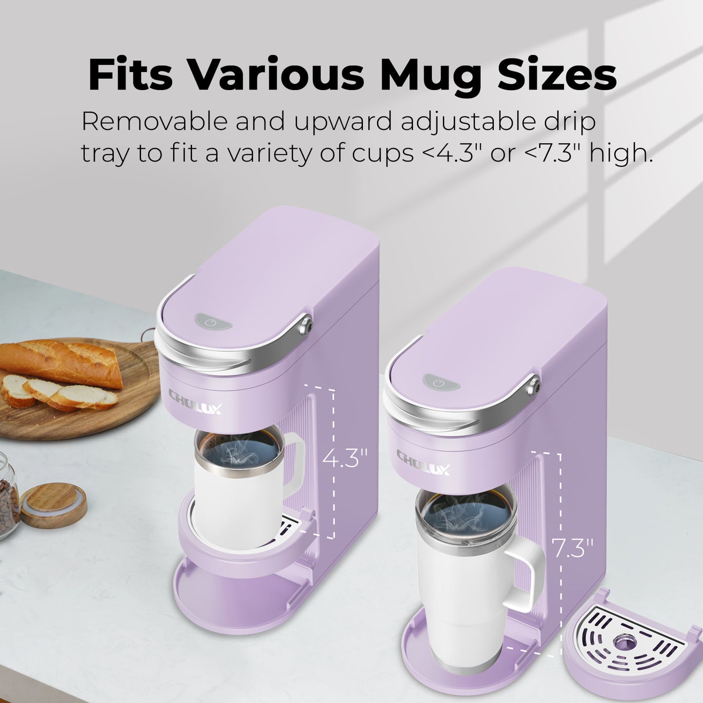 CHULUX Slim Single Serve Coffee Maker for K Cup, QF-CM807, Lavender