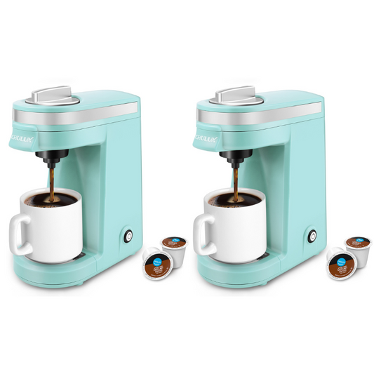 2pcs CHULUX Mini Single Serve Travel Coffee Maker for K Cup, QF-CM801, Cyan