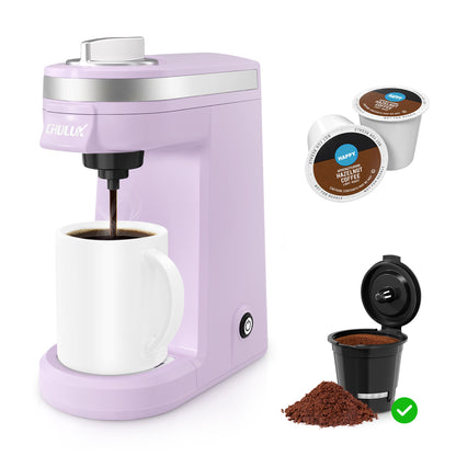 CHULUX Mini Single Serve Travel Coffee Maker for K Cup & Ground Coffee, QF-CM801