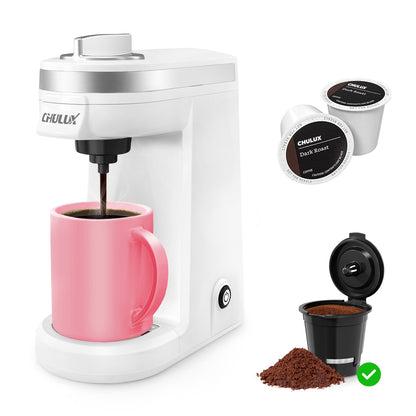 CHULUX Mini Single Serve Travel Coffee Maker for K Cup & Ground Coffee, QF-CM801