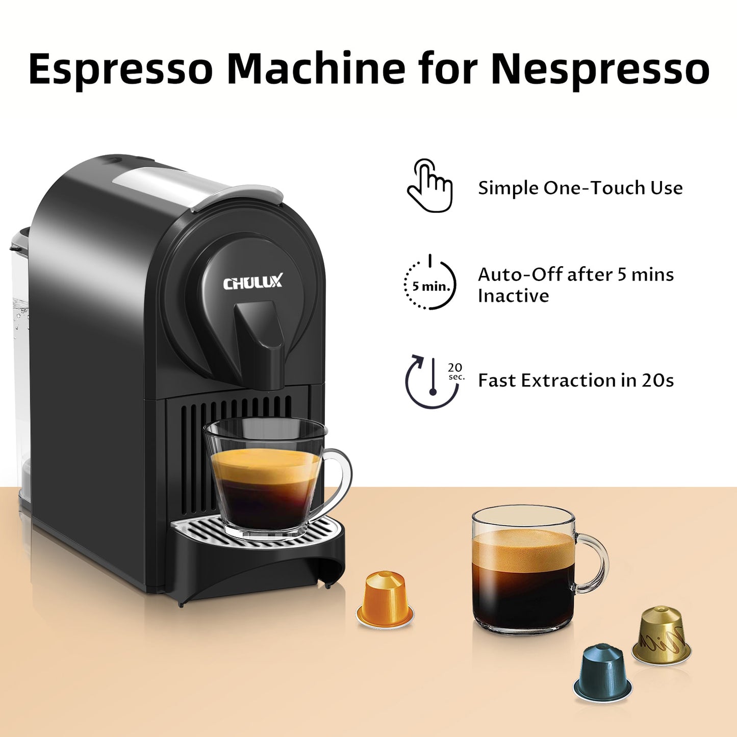 CHULUX Espresso Machine for Nespresso Original Pod, QF-CM831V, Black