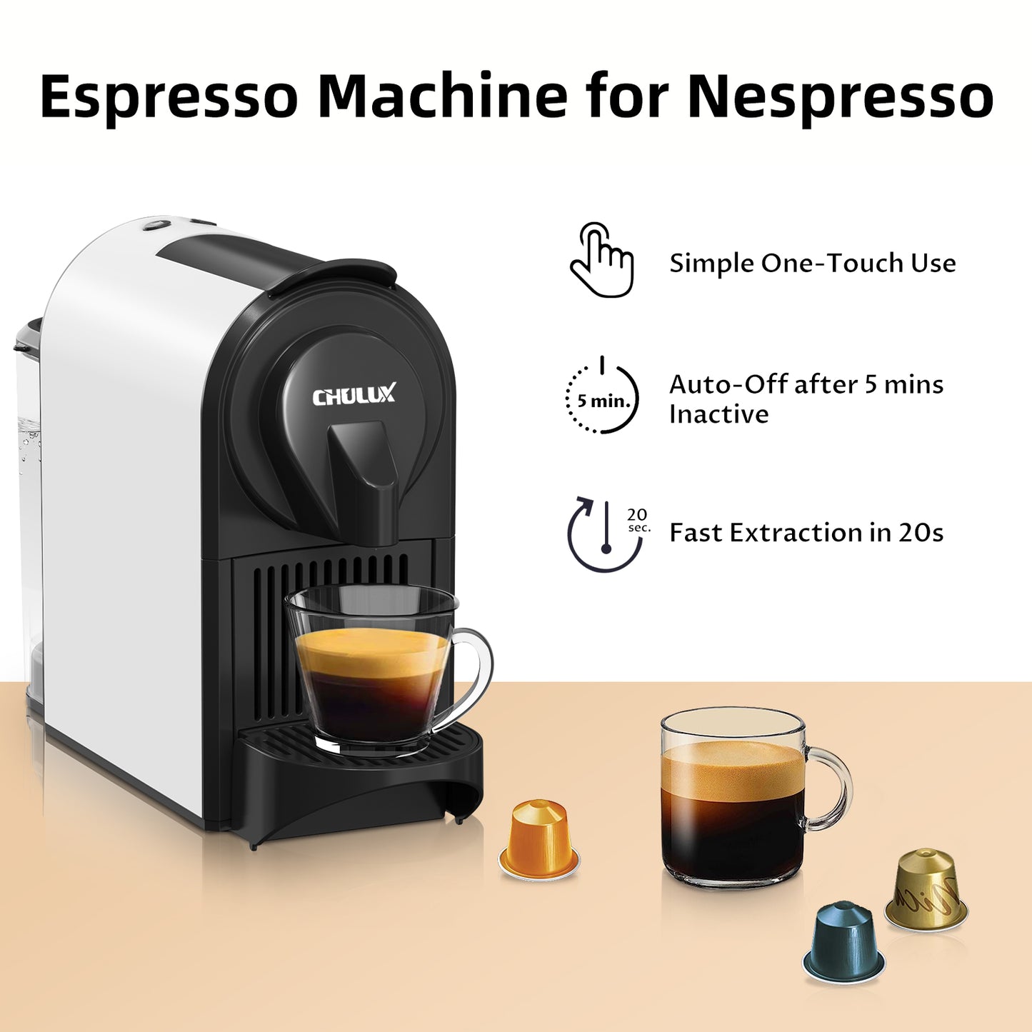 CHULUX Bafèstro Espresso Machine for Nespresso Original Pod, 1400W