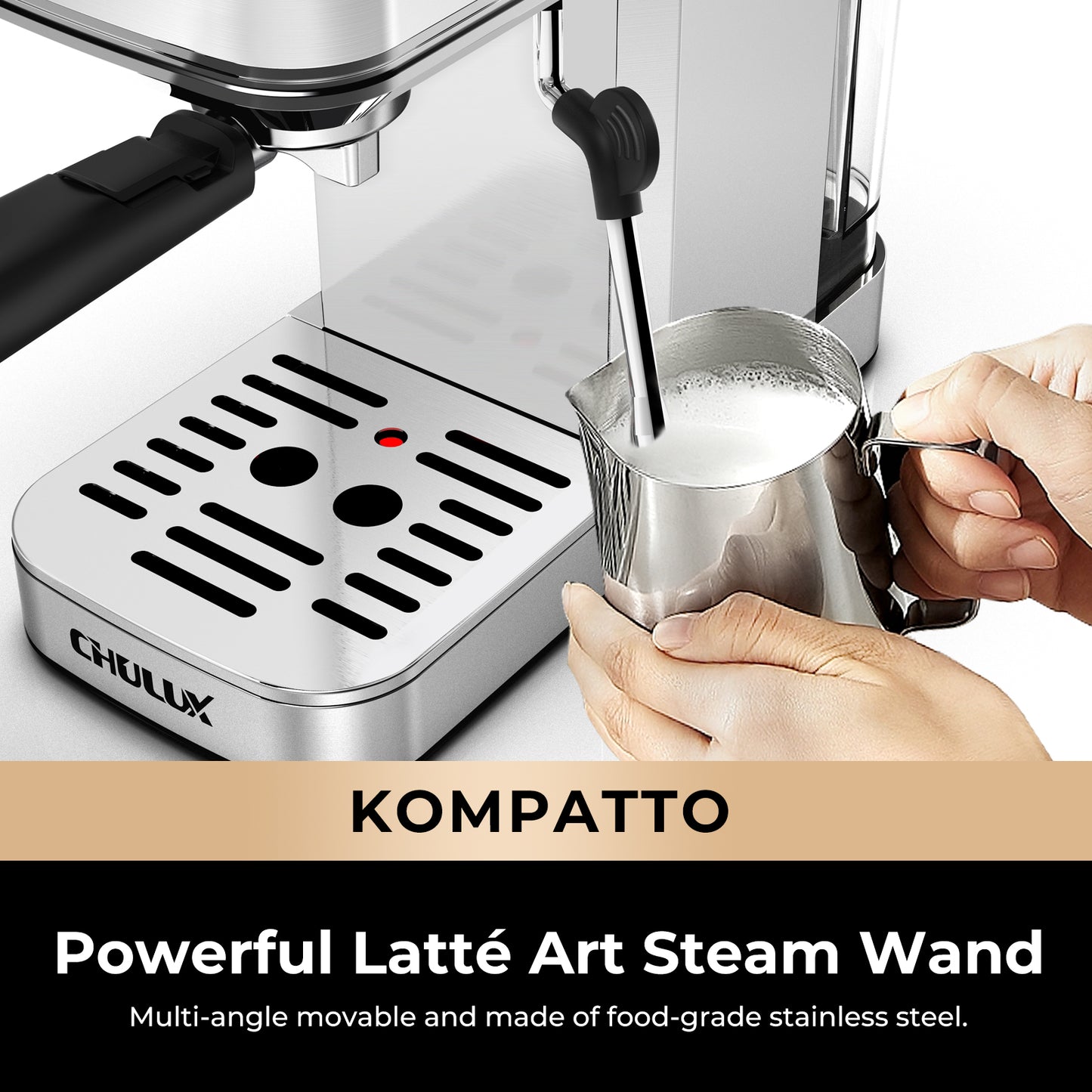 CHULUX Kompatto Espresso Machine with Milk Frother Steam Wand, JH-C5010