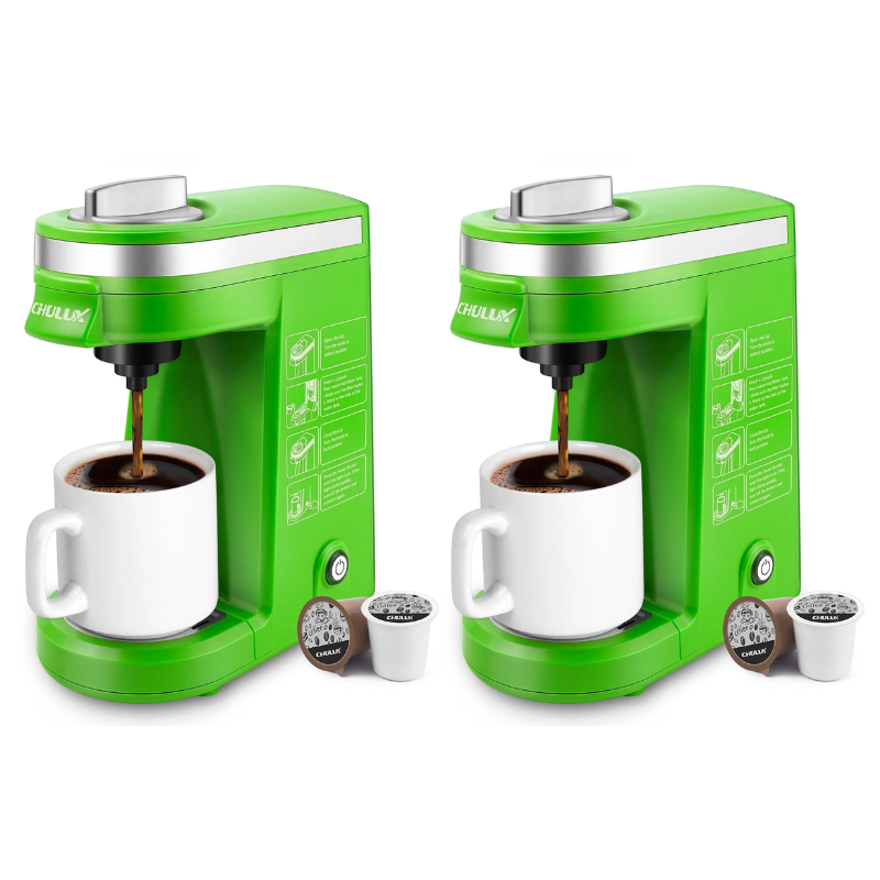 2pcs CHULUX Mini Single Serve Travel Coffee Maker for K Cup, QF-CM801, Green