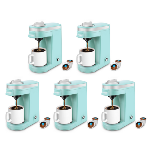 5pcs CHULUX Mini Single Serve Travel Coffee Maker for K Cup, QF-CM801, Cyan