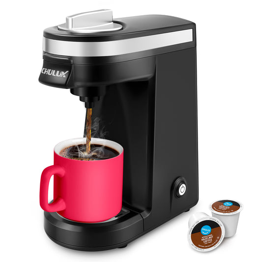 CHULUX Mini Single Serve Travel Coffee Maker for K Cup & Ground Coffee, QF-CM801