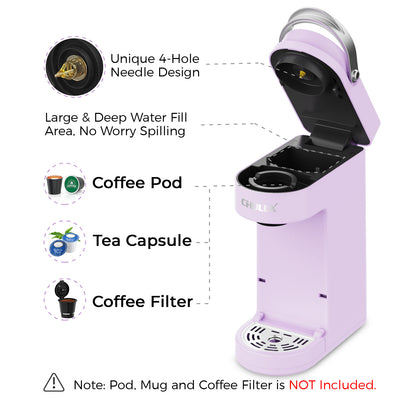 CHULUX Slim Single Serve Coffee Maker for K Cup, QF-CM807, Lavender