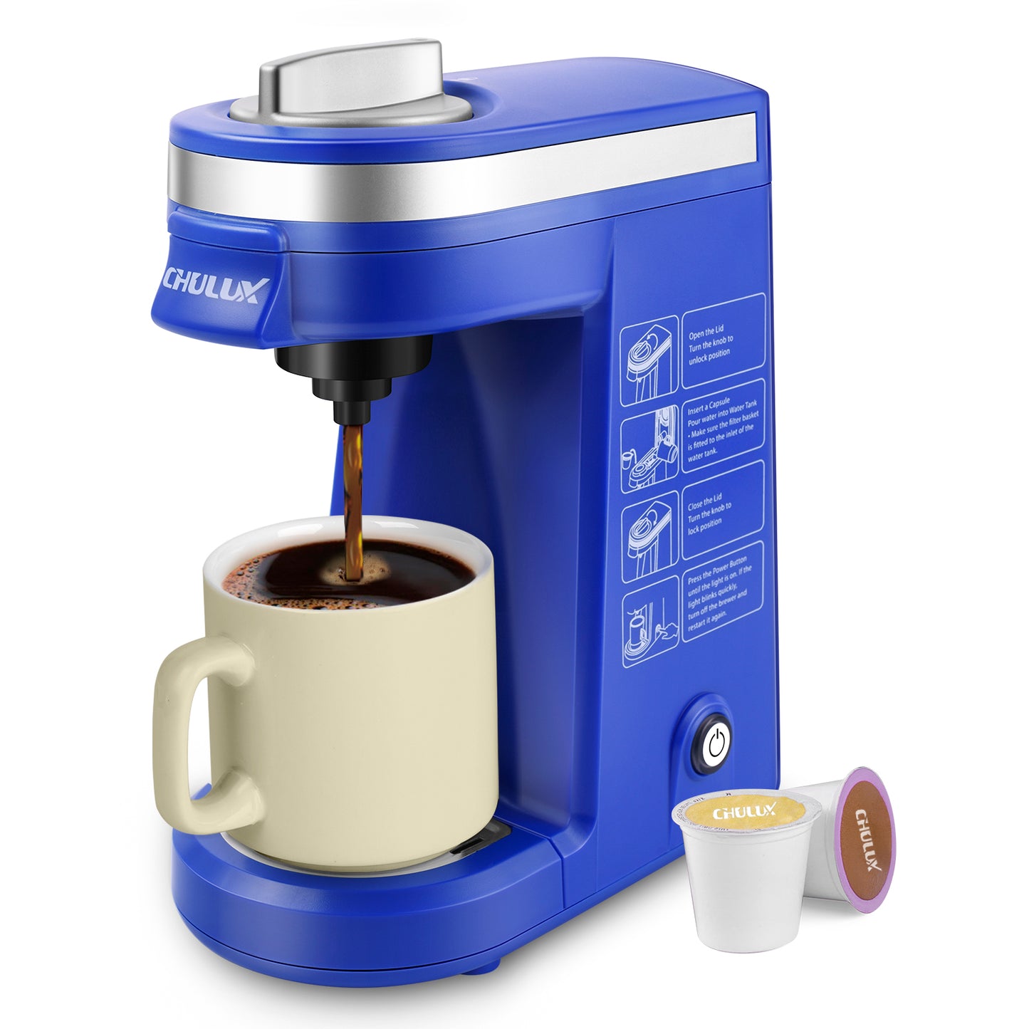 CHULUX Mini Single Serve Travel Coffee Maker for K Cup & Ground Coffee, QF-CM801