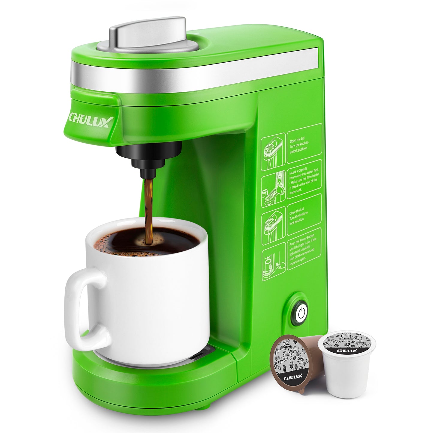 CHULUX Mini Single Serve Travel Coffee Maker for K Cup & Ground Coffee, QF-CM801