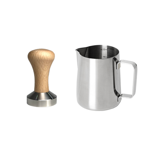 CHULUX SUS304 12oz Milk Pitcher with 51mm Coffee Tamper for Espresso Machine