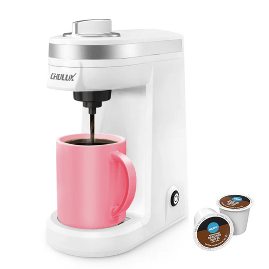 CHULUX Mini Single Serve Travel Coffee Maker for K Cup, QF-CM801, White