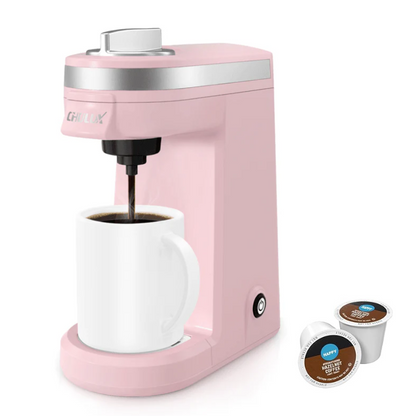 CHULUX Mini Single Serve Travel Coffee Maker for K Cup, QF-CM801, Pink