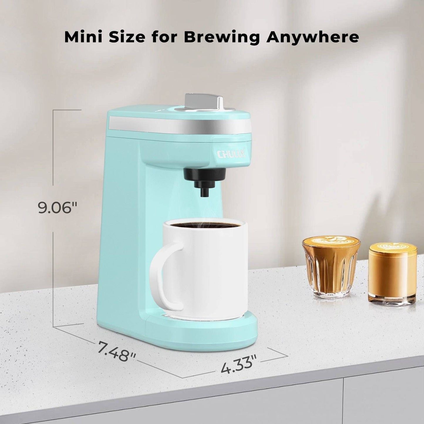 CHULUX Mini Single Serve Travel Coffee Maker for K Cup, QF-CM801, Cyan