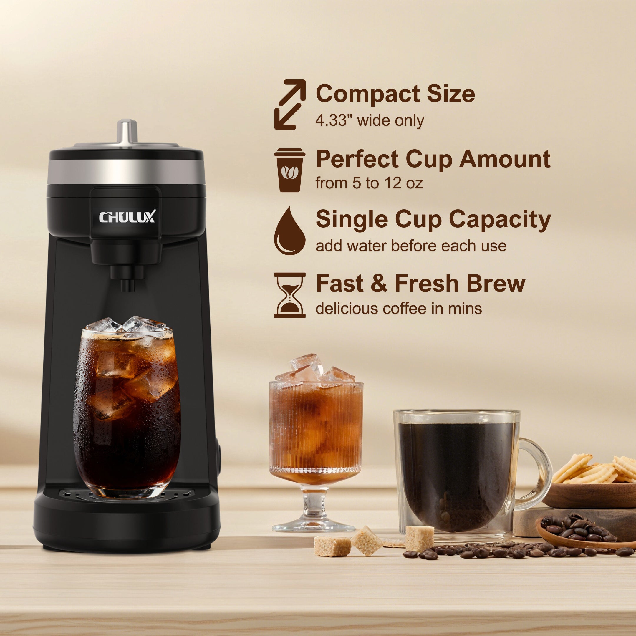 CHULUX Mini Single Serve Travel Coffee Maker for K Cup