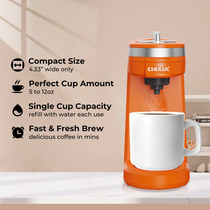2pcs CHULUX Mini Single Serve Travel Coffee Maker for K Cup, QF-CM801, Orange