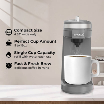 CHULUX Mini Single Serve Travel Coffee Maker for K Cup, QF-CM801, Gray