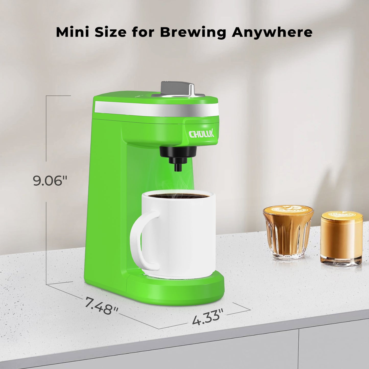2pcs CHULUX Mini Single Serve Travel Coffee Maker for K Cup, QF-CM801, Green