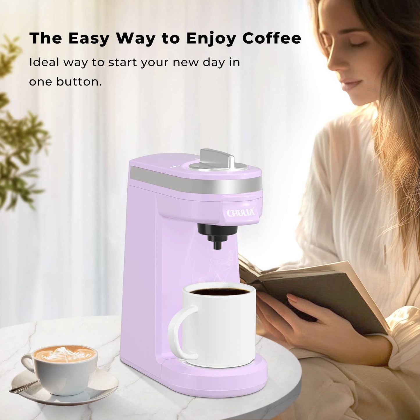 CHULUX Mini Single Serve Travel Coffee Maker for K Cup, QF-CM801, Lavender