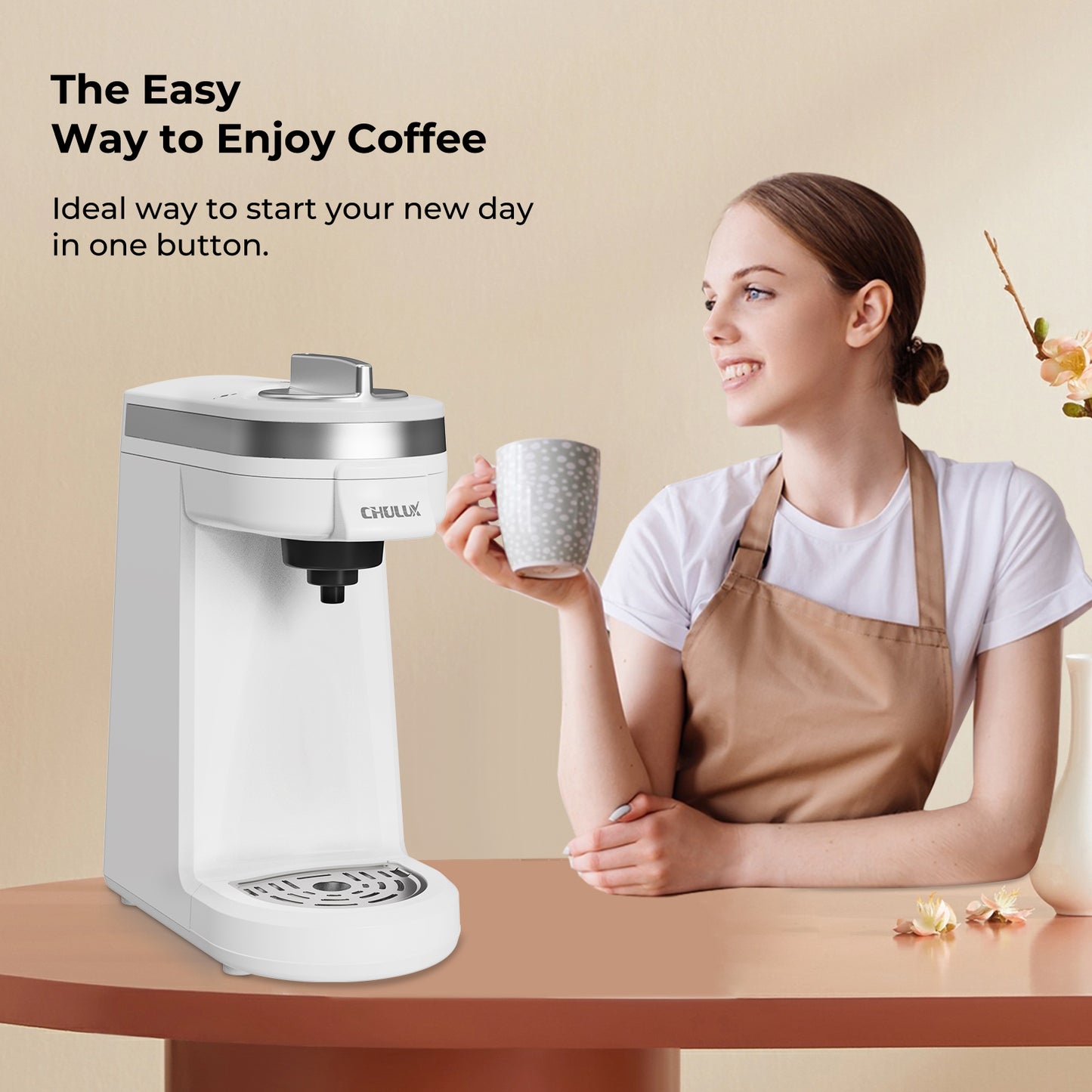 2pcs CHULUX Mini Single Serve Travel Coffee Maker for K Cup, QF-CM801, White