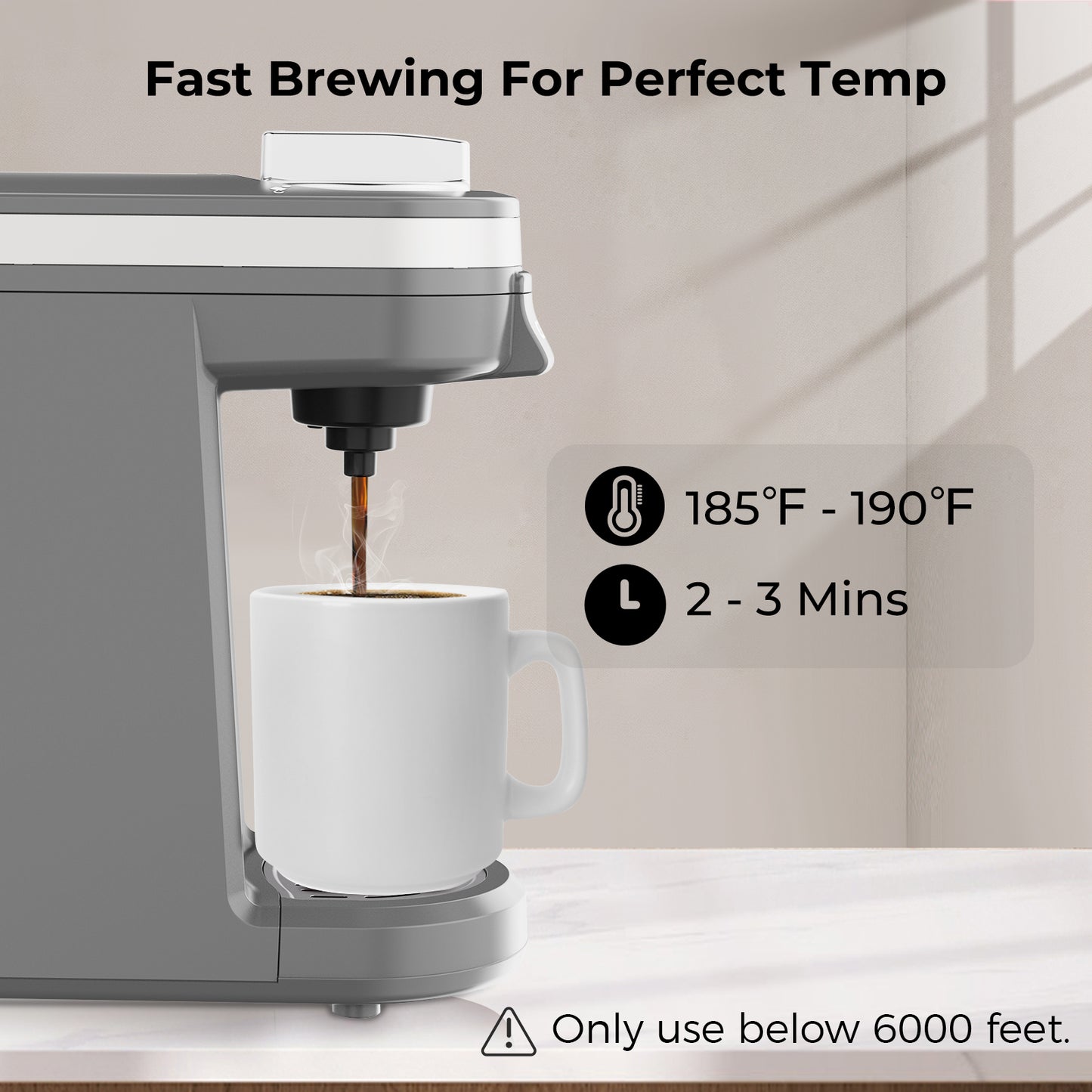CHULUX Mini Single Serve Travel Coffee Maker for K Cup, QF-CM801, Gray