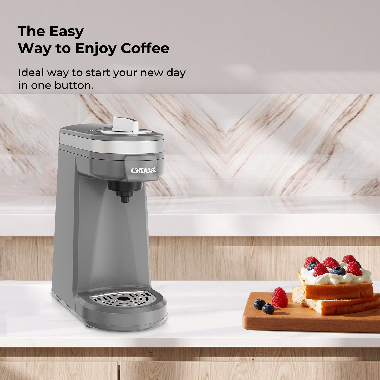 CHULUX Mini Single Serve Travel Coffee Maker for K Cup, QF-CM801, Gray