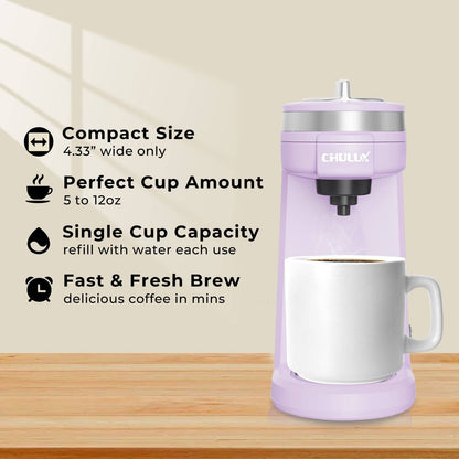 CHULUX Mini Single Serve Travel Coffee Maker for K Cup, QF-CM801, Lavender