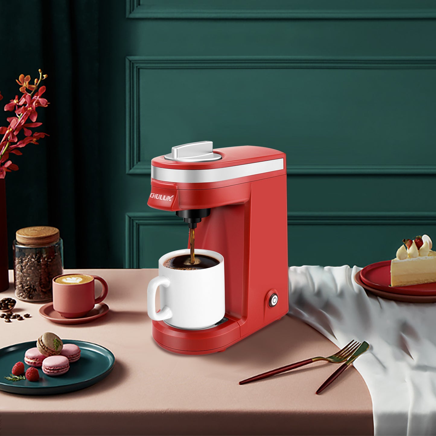 Cafetera de viaje CHULUX Mini (2 unidades) para K-Cup, QF-CM801, color rojo