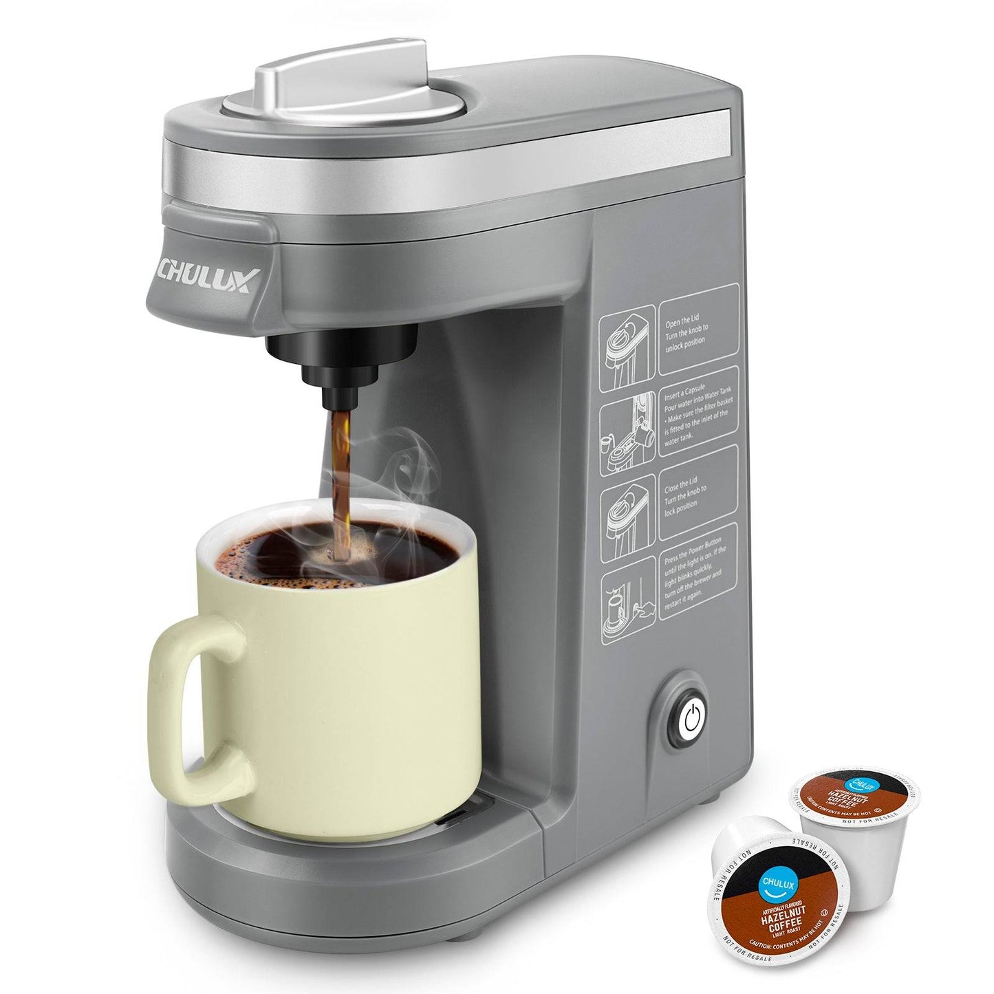 CHULUX Mini Single Serve Travel Coffee Maker for K Cup, QF-CM801, Gray