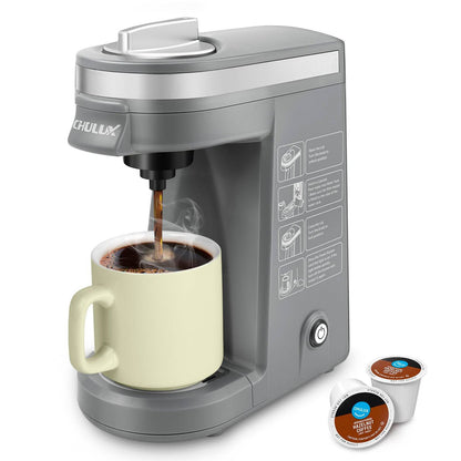 CHULUX Mini Single Serve Travel Coffee Maker for K Cup, QF-CM801, Gray