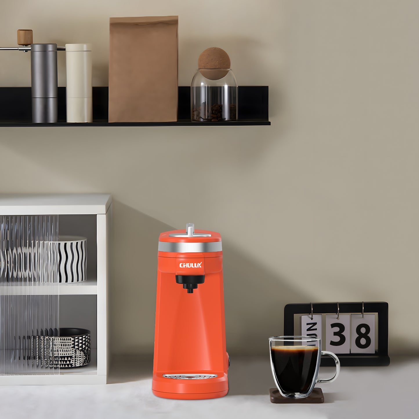 2pcs CHULUX Mini Single Serve Travel Coffee Maker for K Cup, QF-CM801, Orange