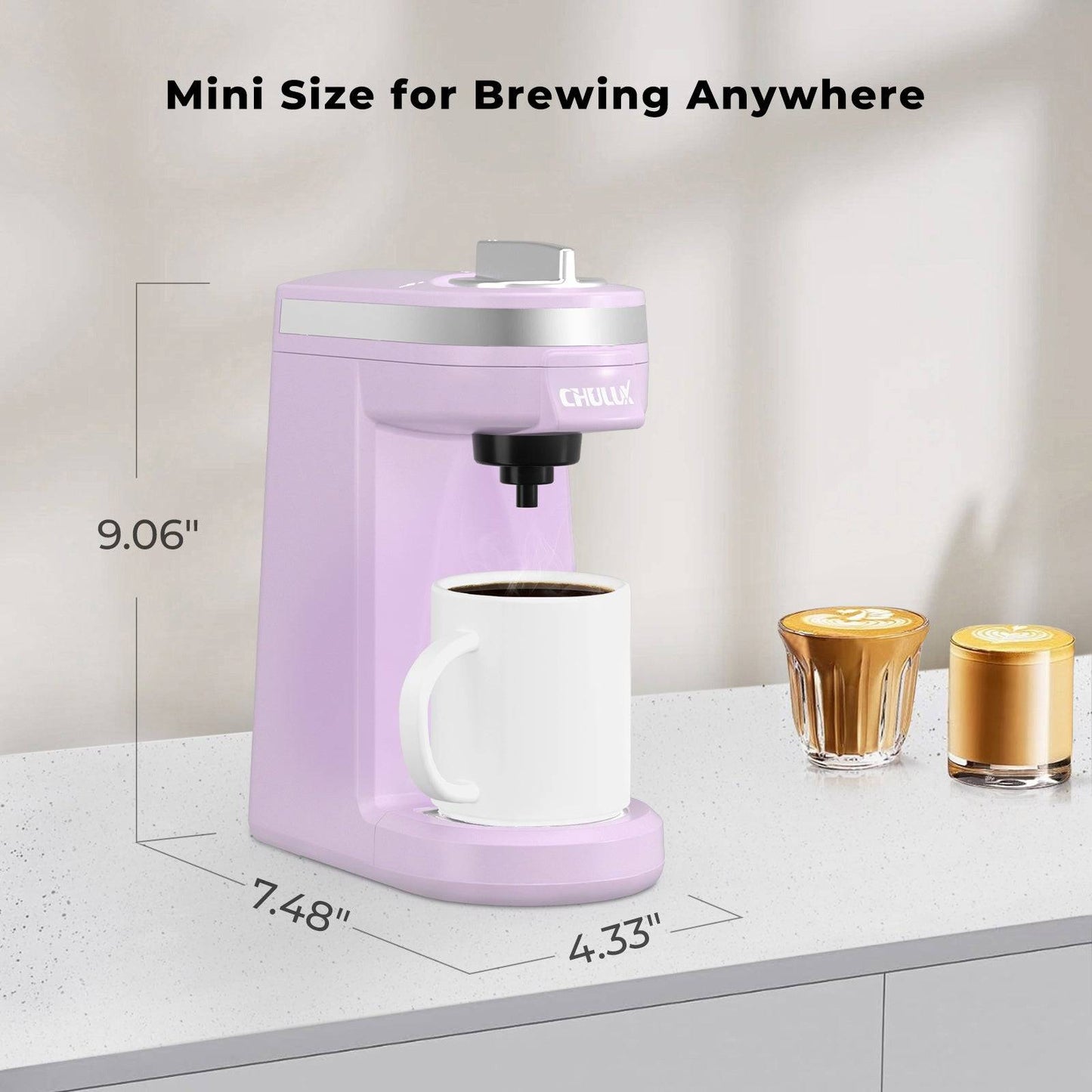 CHULUX Mini Single Serve Travel Coffee Maker for K Cup, QF-CM801, Lavender