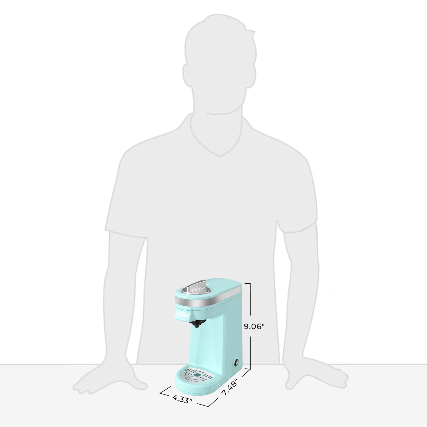 CHULUX Mini Single Serve Travel Coffee Maker for K Cup, QF-CM801, Cyan